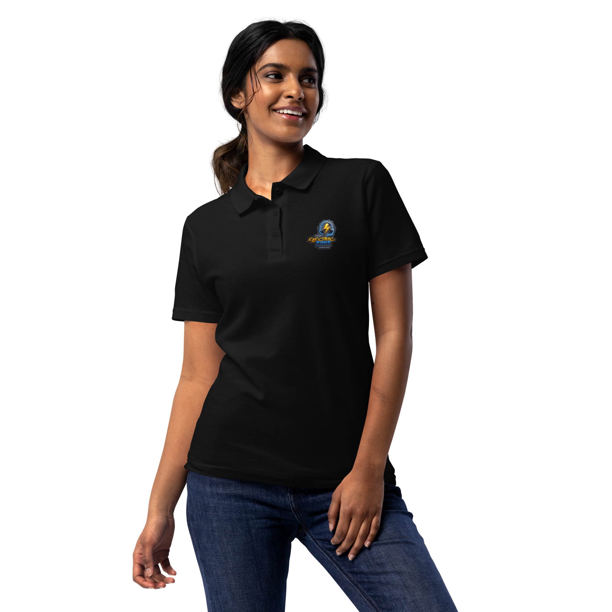 "The Electric Edge podcast" Women’s Pique Polo T-Shirt - Image 4