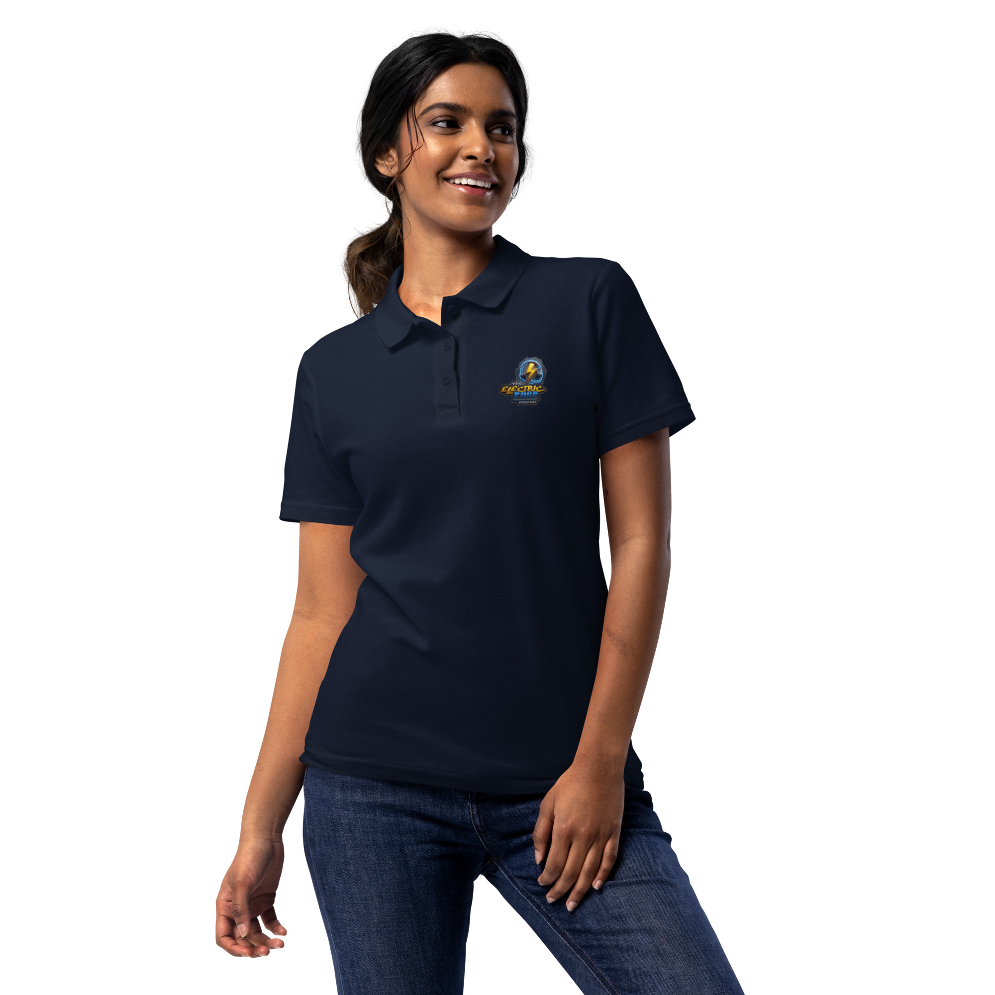 "The Electric Edge podcast" Women’s Pique Polo T-Shirt - Image 3