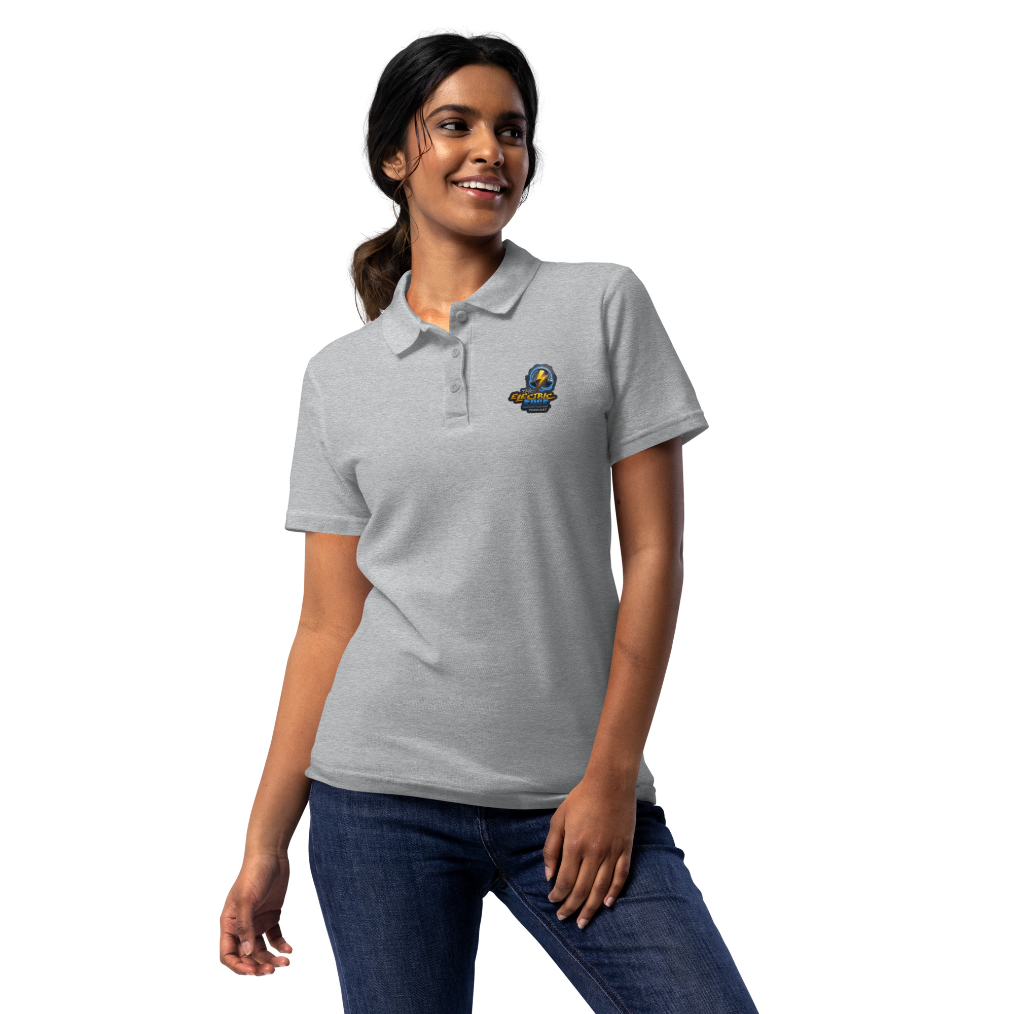 "The Electric Edge podcast" Women’s Pique Polo T-Shirt - Image 2